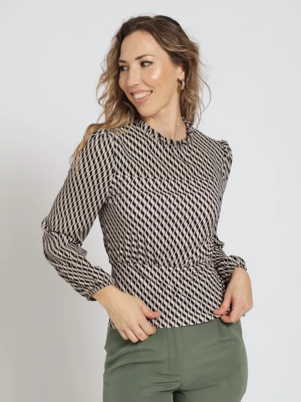 Hi-Neck Slinky Combo Blouse - Black sold by Edgars