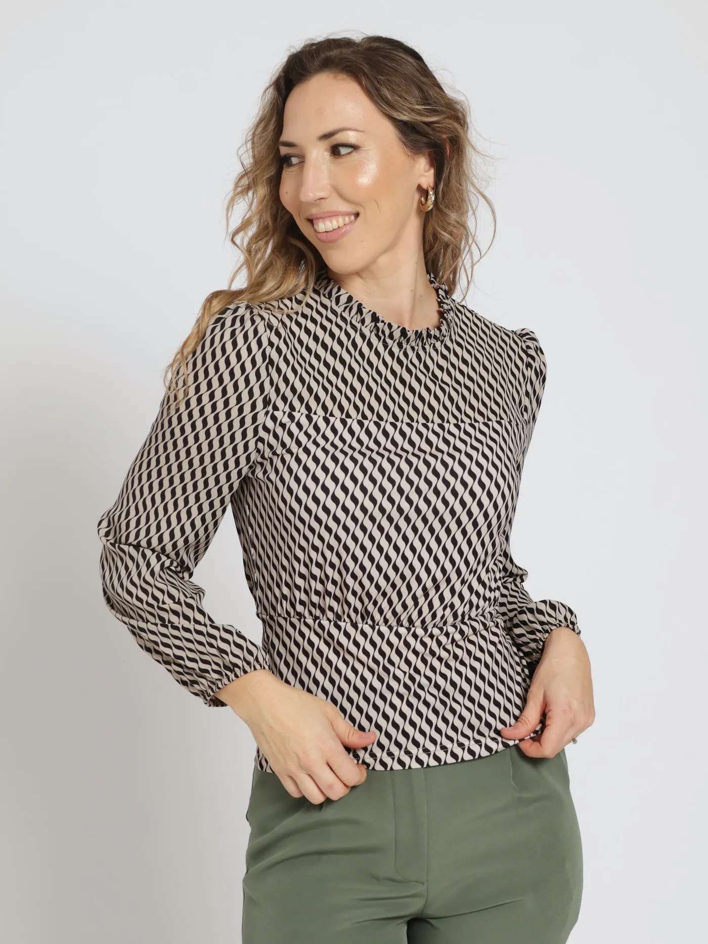 Hi-Neck Slinky Combo Blouse - Black sold by Edgars