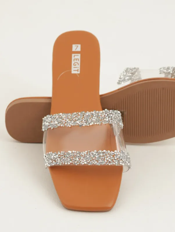 Ladies Vinyl With Crystal Frame Mule Sandal - Clear sold by Edgars