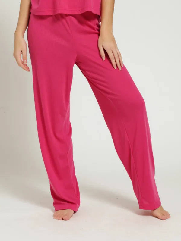 Straight Leg Rib Knit Pj Pants - Pink sold by Edgars 
