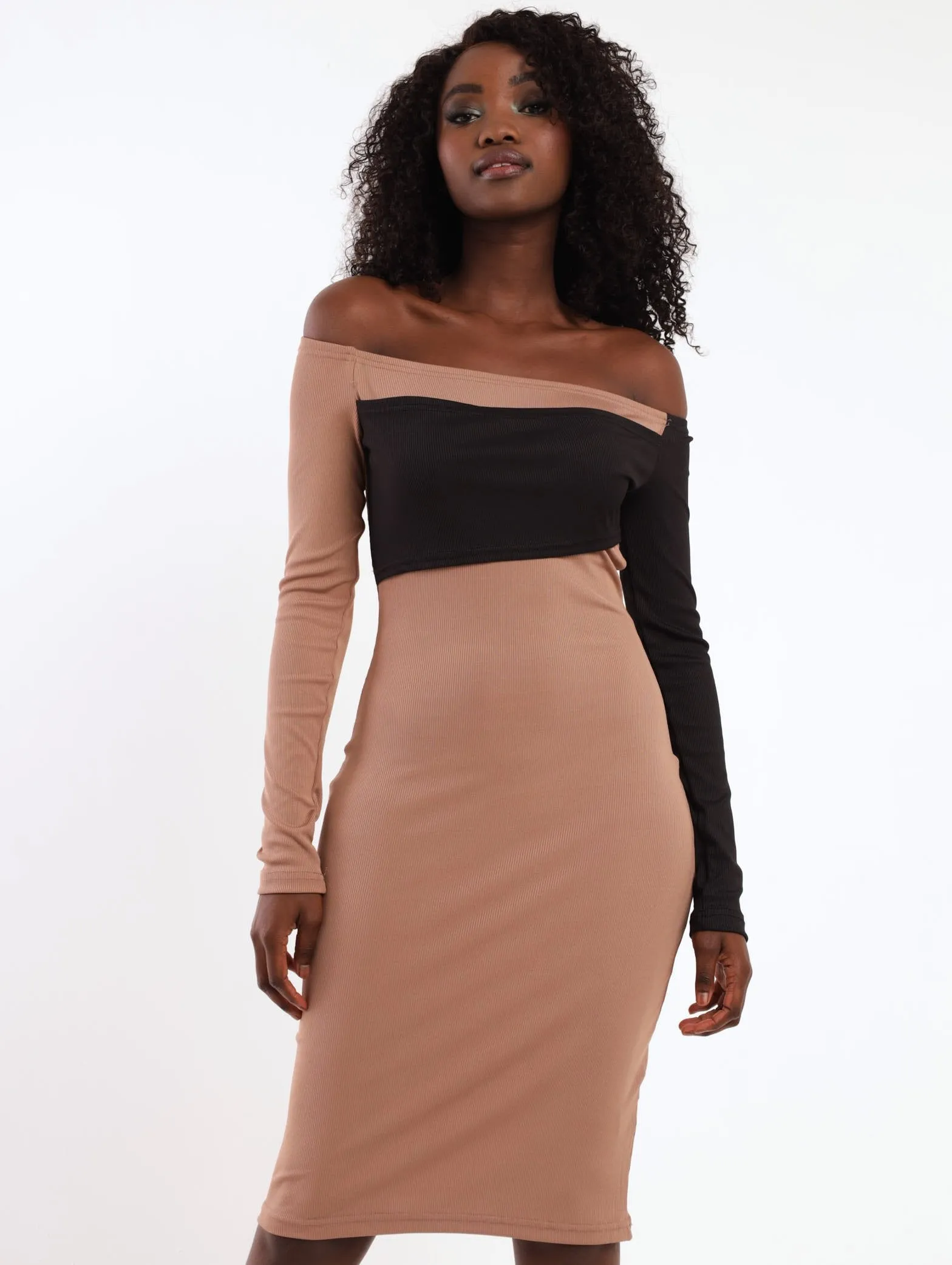Ladies Colourblock Dress - Caramel sold by Edgars