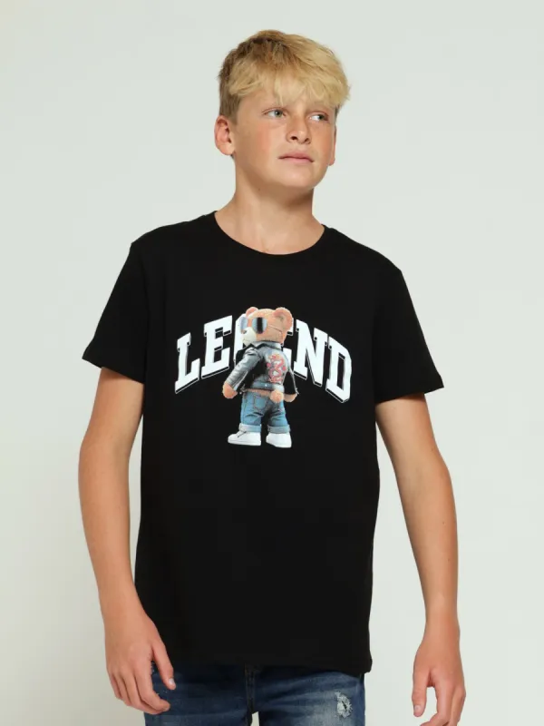 Boys Teddy Print Tee - Black sold by Edgars