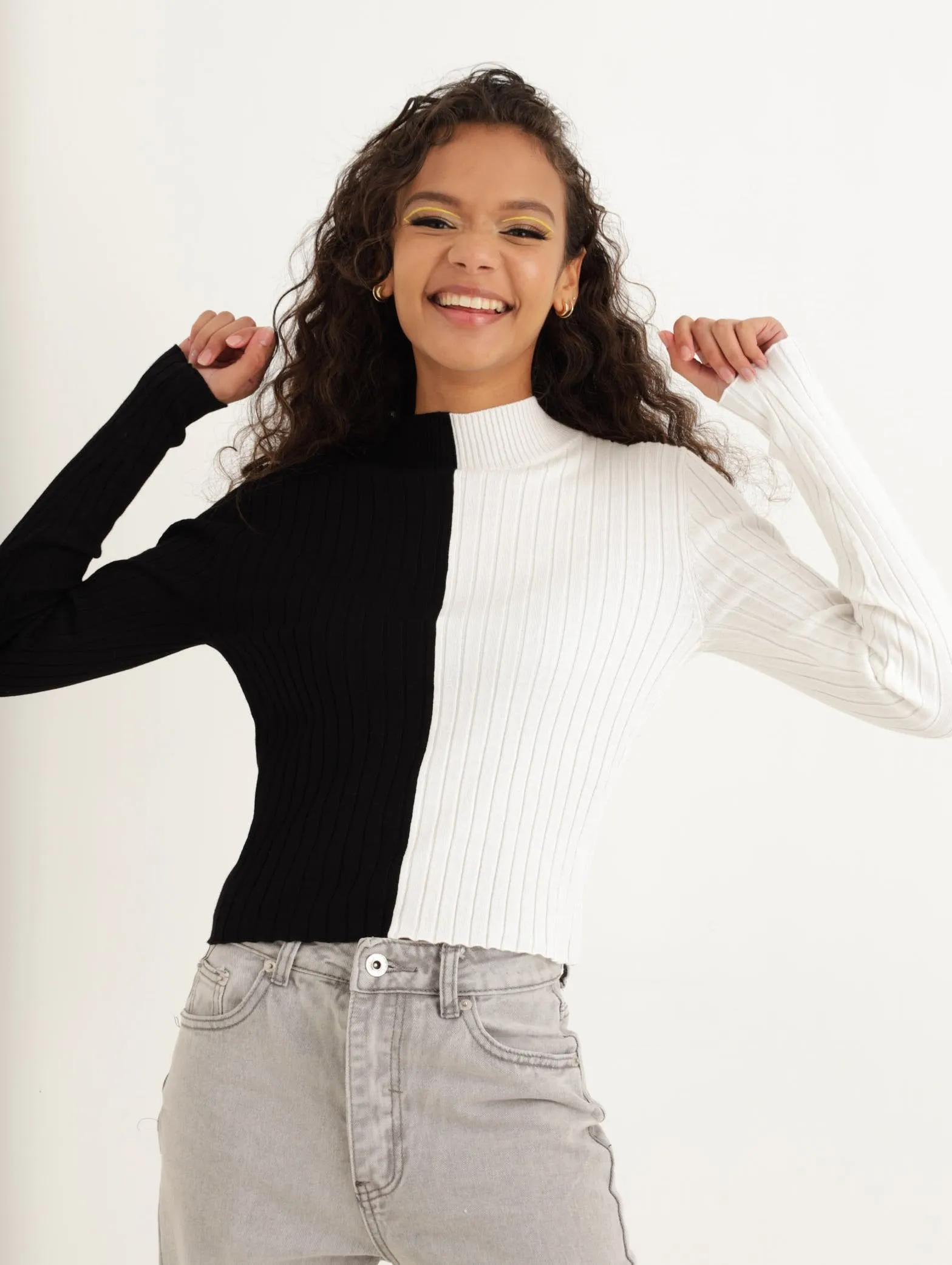 Ladies 2 Tone Blocked Crop Pullover - Cream sold by Edgars