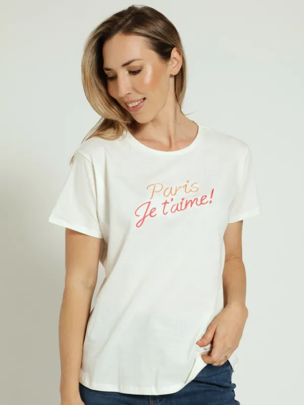 Embossed Paris J'Etaime Tee - Cream sold by Edgars