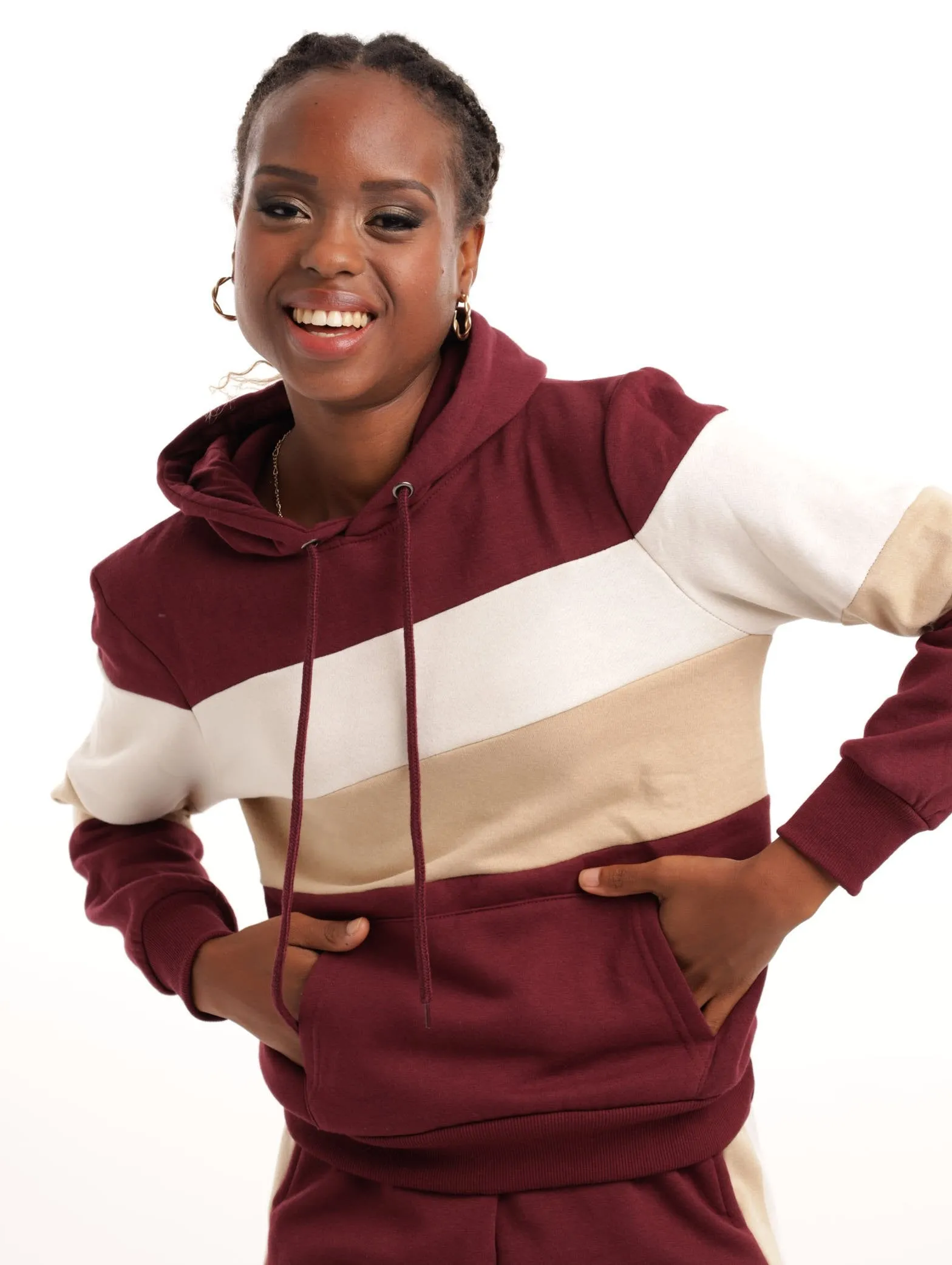 Ladies Straight Colourblock Hooded Track Top - Burgundy sold by Edgars