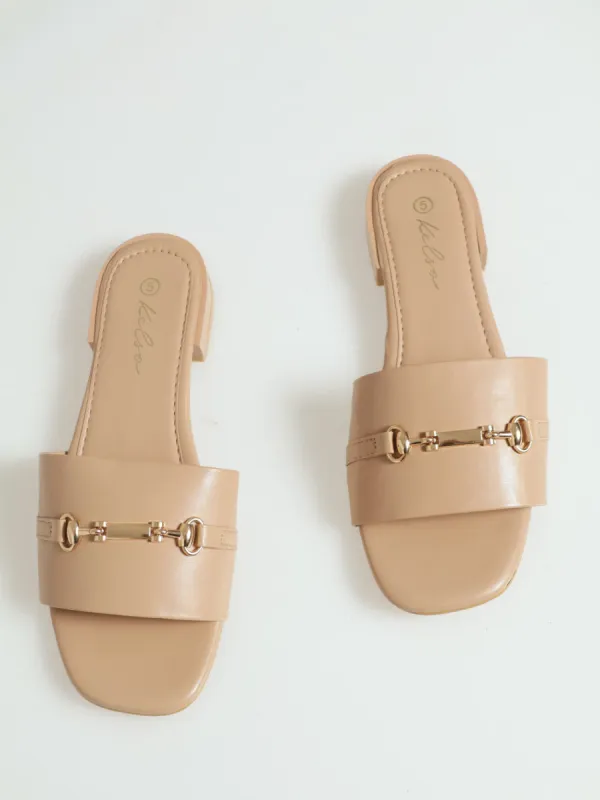 Metal Trim Wide Vamp Mule Sandal - Taupe sold by Edgars