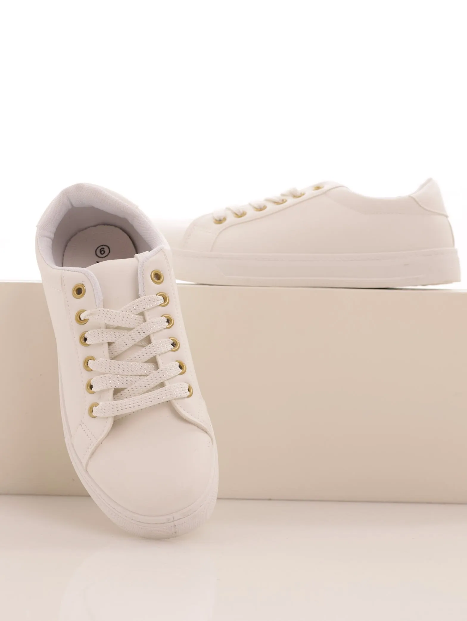 Ladies Street Sneaker with Gold Eyelets - White sold by Edgars
