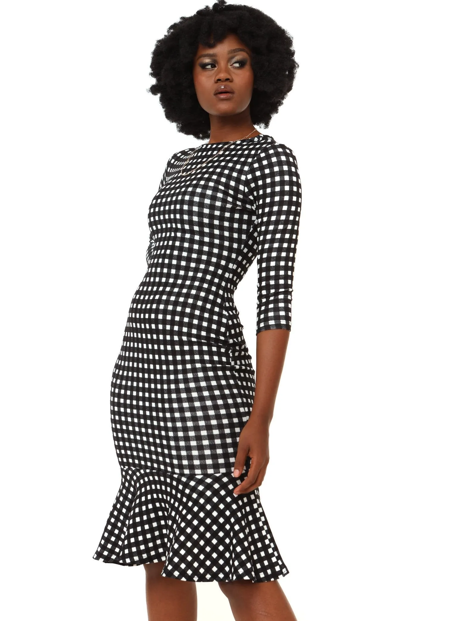 Ladies Long Sleeve Flounce Hem Dress - Check sold by Edgars