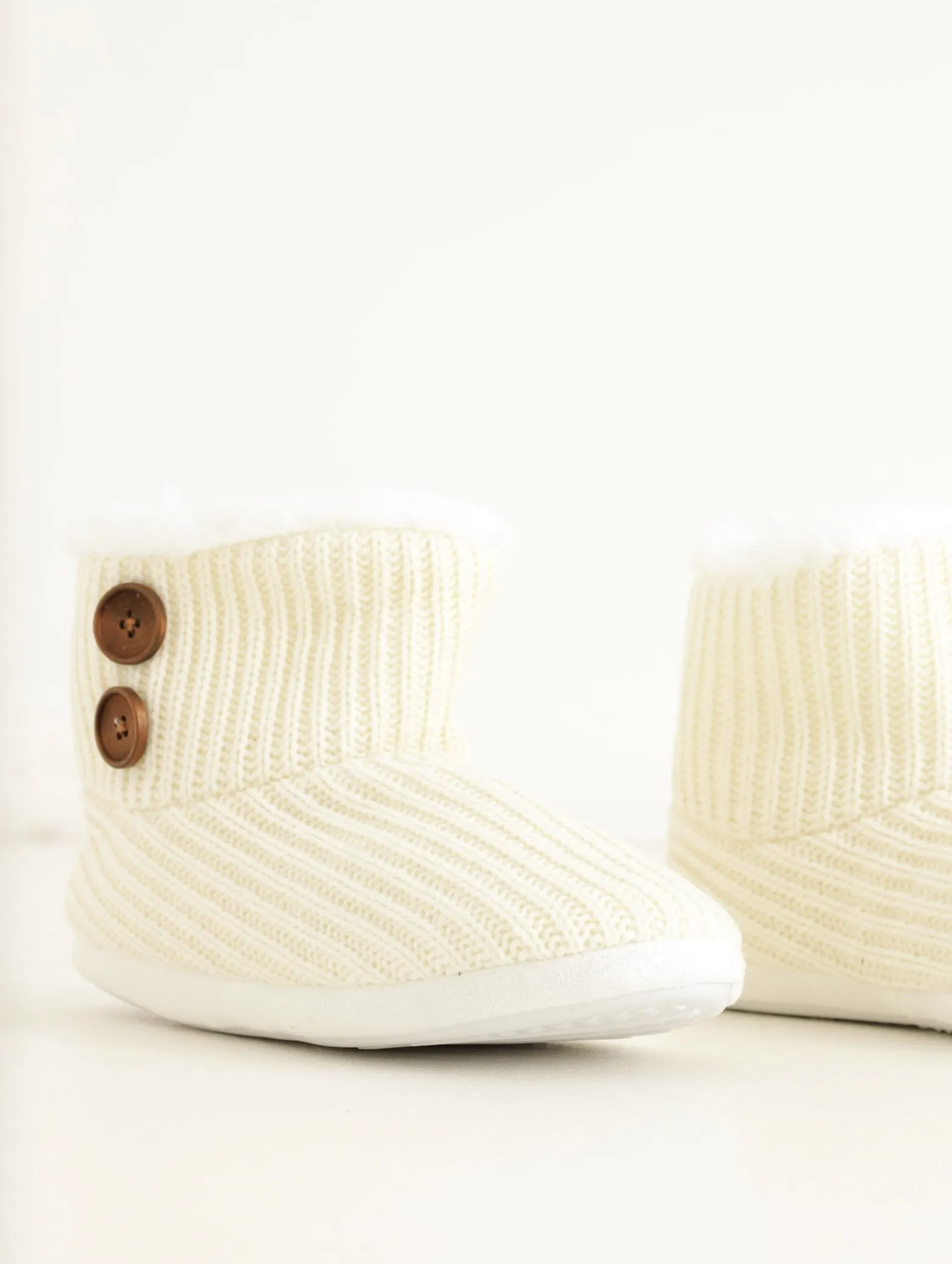 Ladies Knitted Pom Pom Bootie - White sold by Edgars