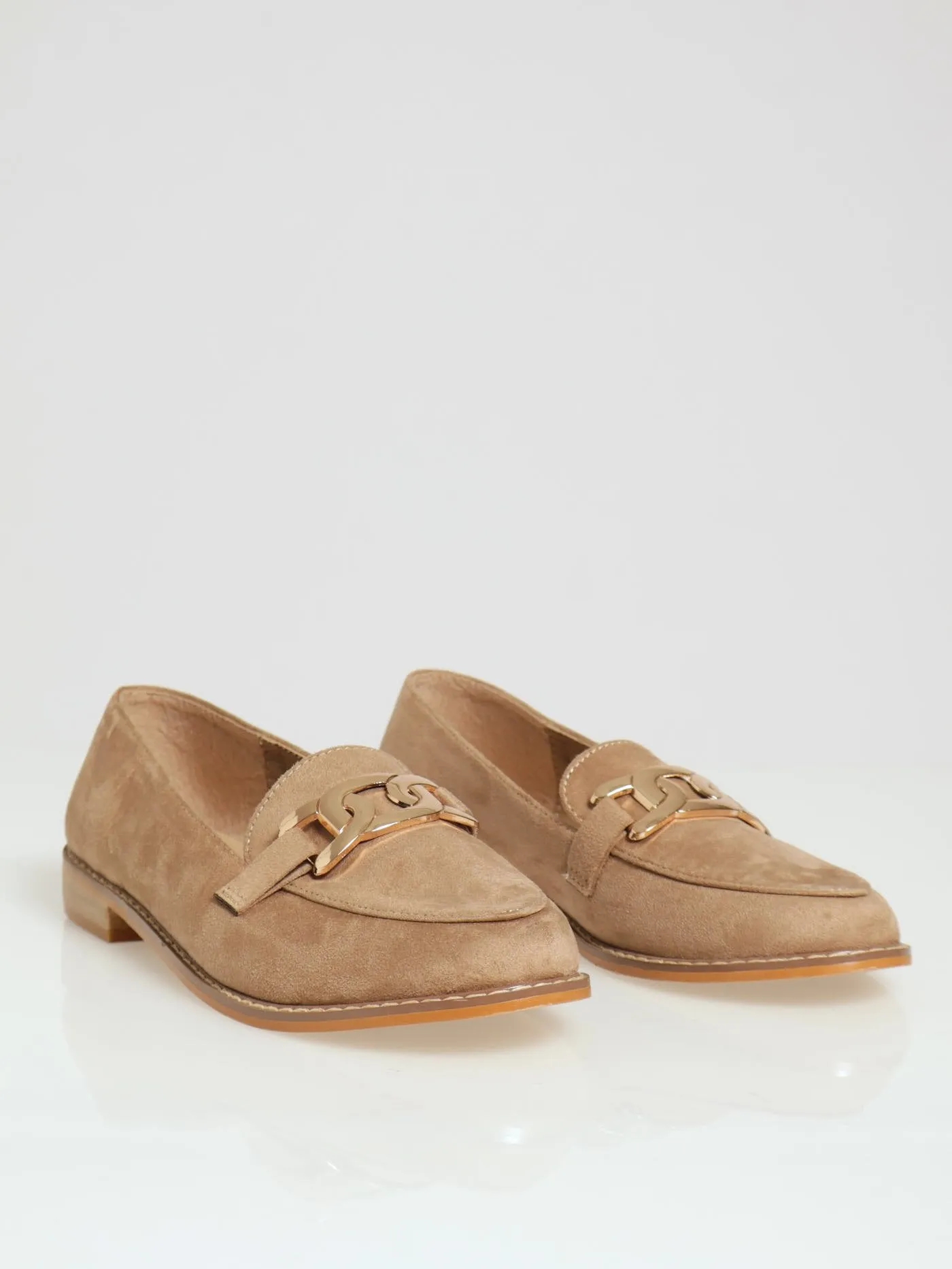 Microfibre Loafer With Flat Gold Trim - Taupe sold by Edgars