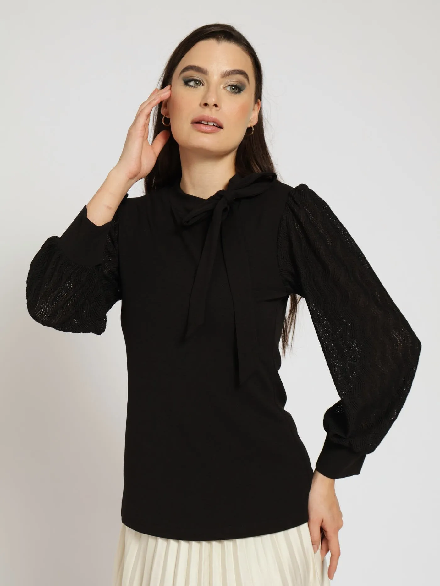 Kitty Bow Combo Blouse - Black sold by Edgars