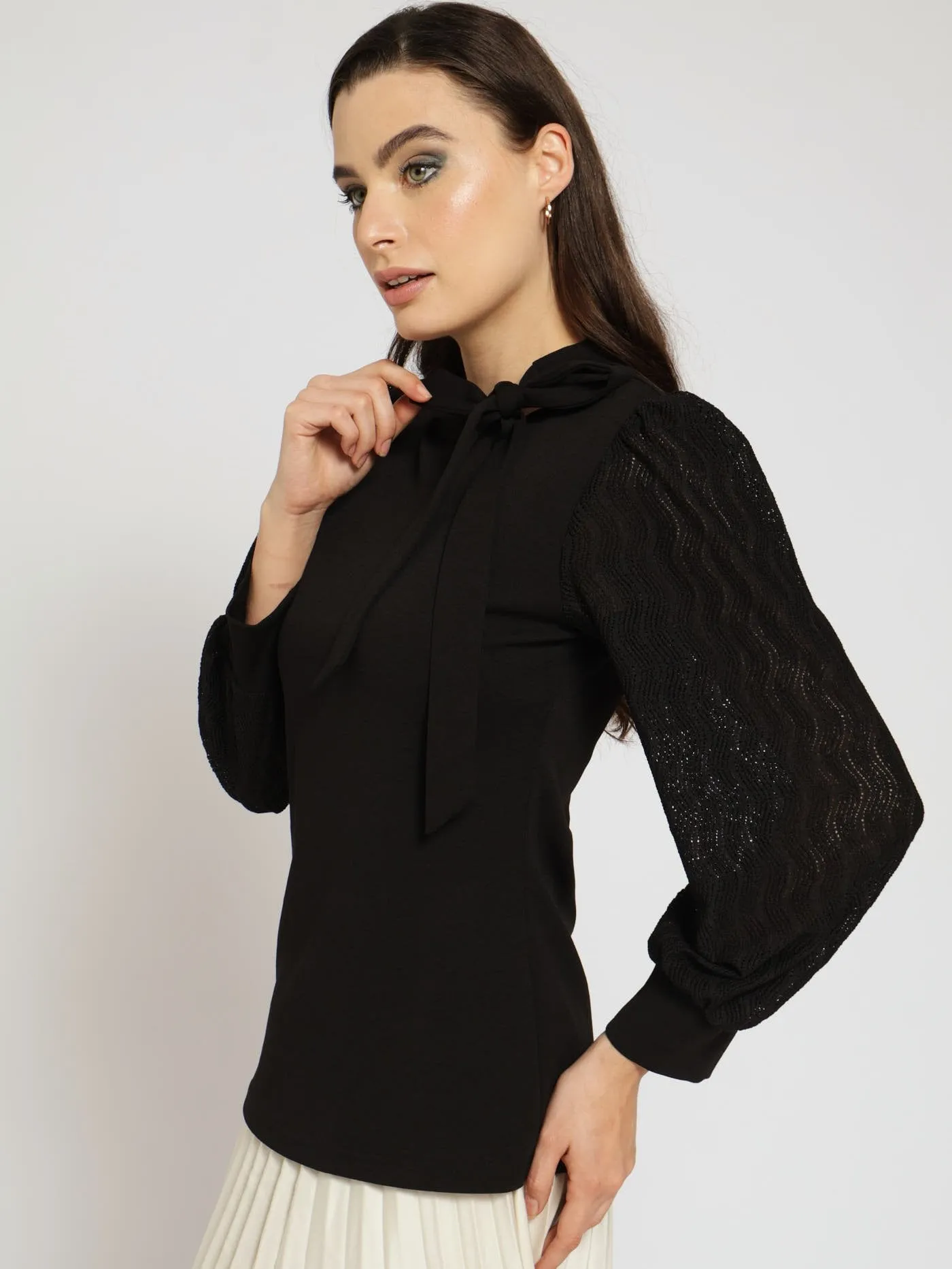 Kitty Bow Combo Blouse - Black sold by Edgars product image thumbnail 2
