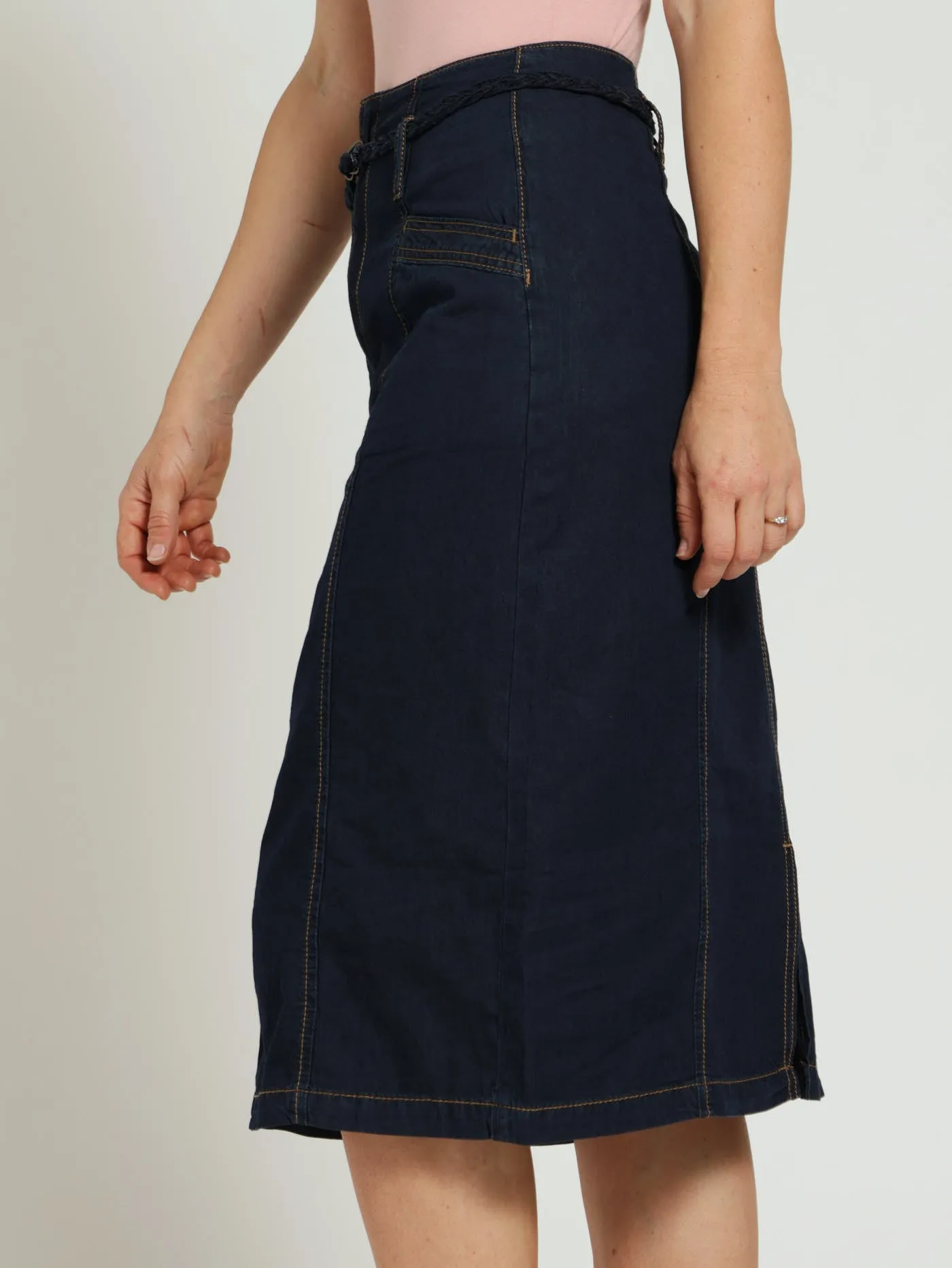 Denim Pencil Skirt With Plaited Belt - Dark Wash Ink sold by Edgars product image thumbnail 2