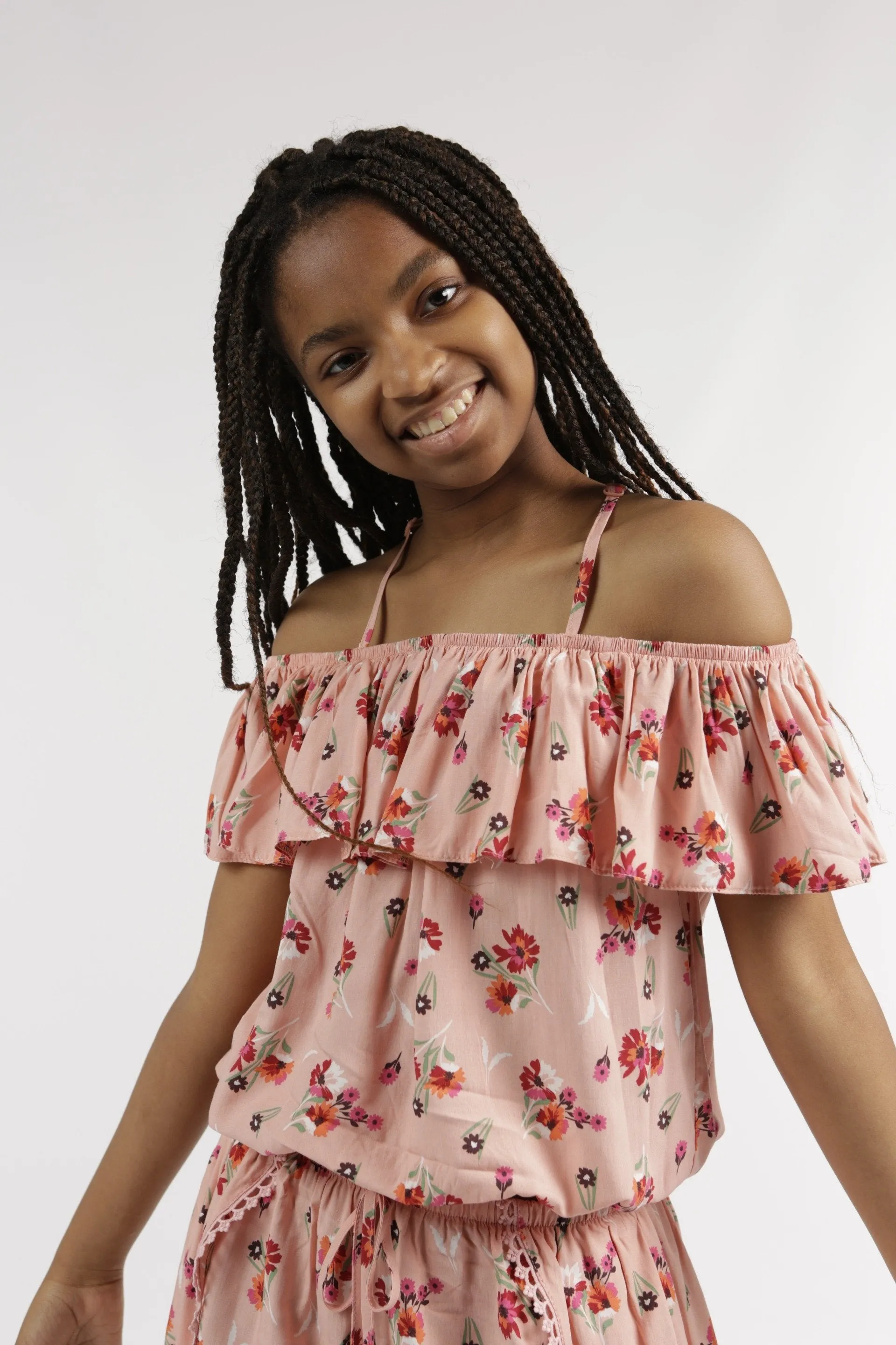 Girls Strappy Elastic Waist Print Vest - Coral sold by Edgars