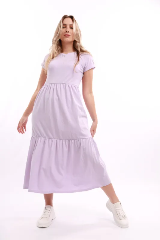 Ladies Roll Sleeve Tiered Midi Dress - Lilac sold by Edgars