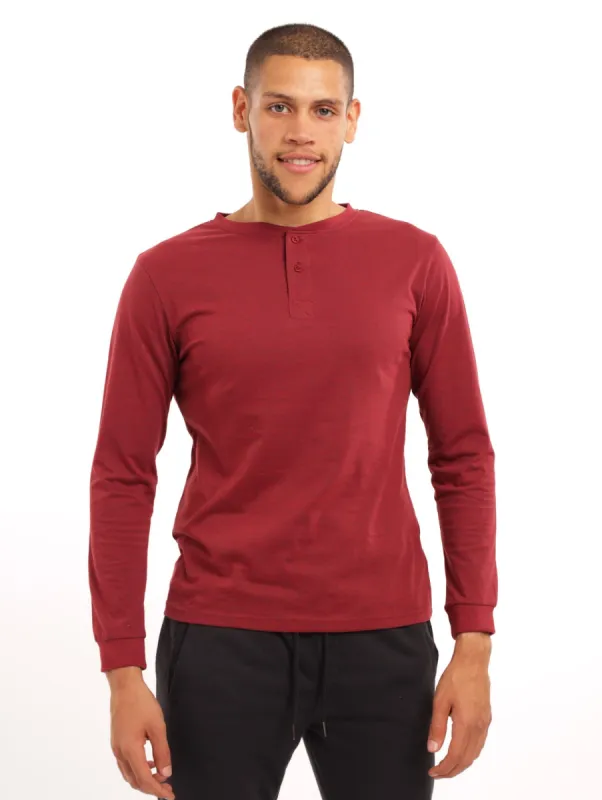 Men's Long Sleeve Henley Sleepwear  - Burgundy sold by Edgars