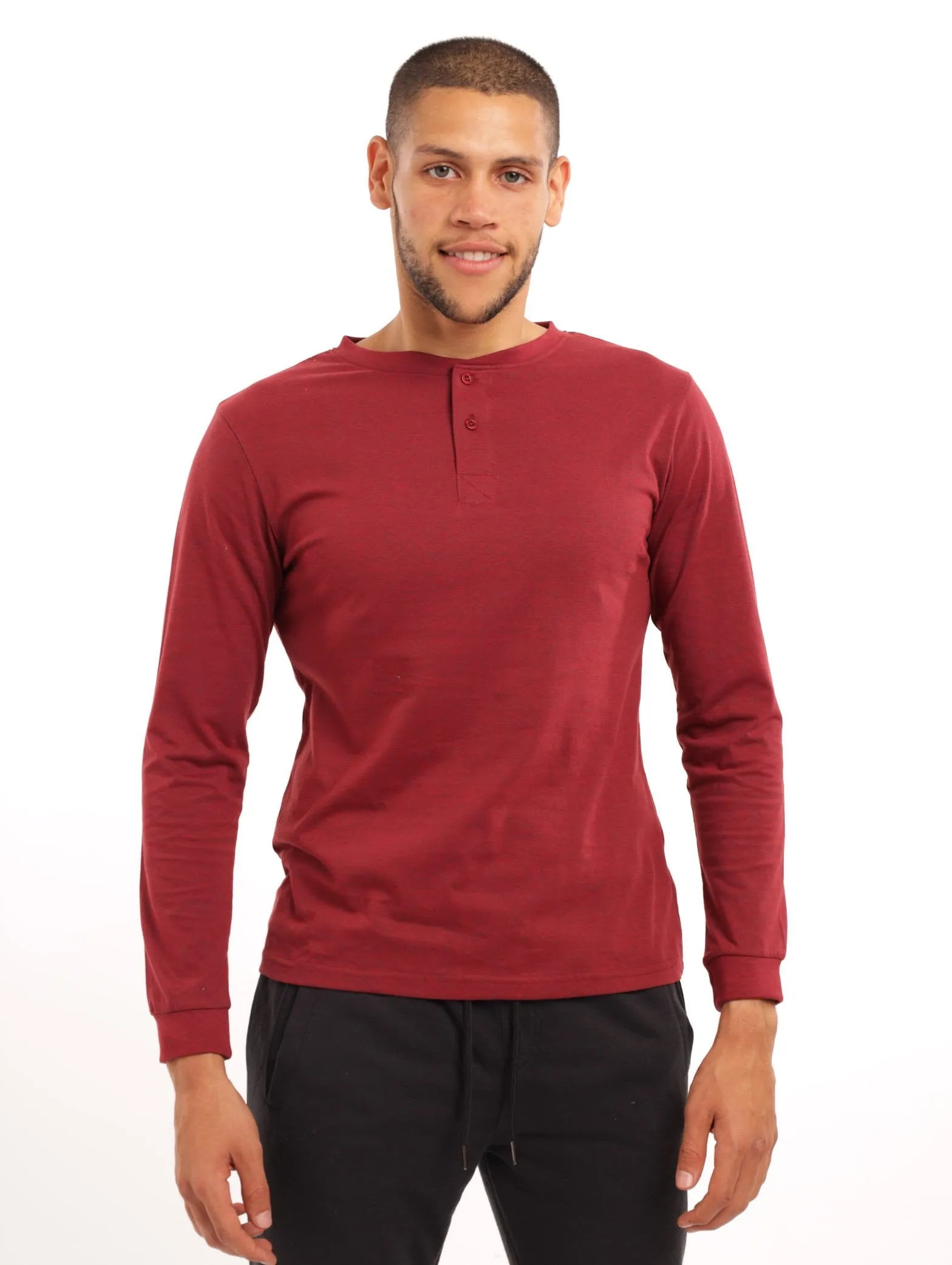Men's Long Sleeve Henley Sleepwear - Burgundy sold by Edgars