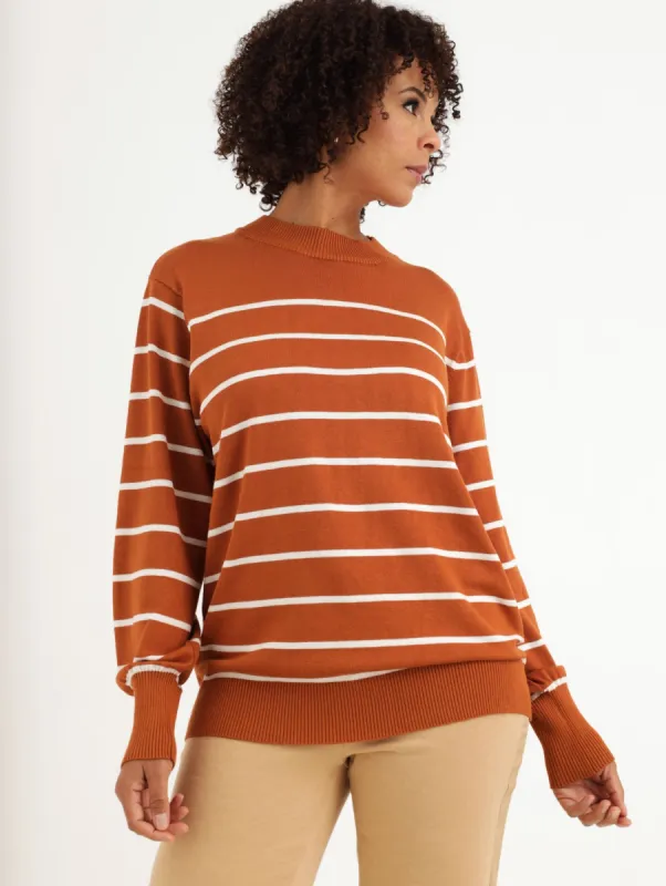 Ladies Striped Funnel Pullover Top sold by Edgars