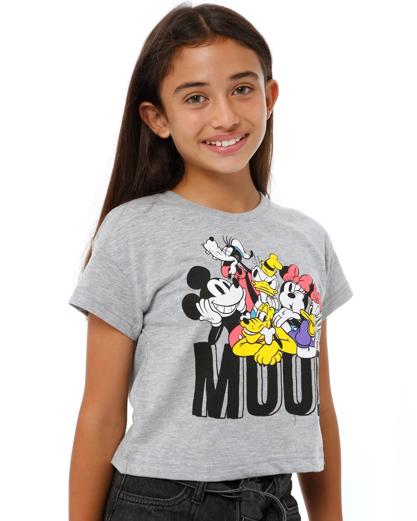 Girls Mickey & Friends MOOD Short Sleeve Tee - Grey Melange sold by Edgars