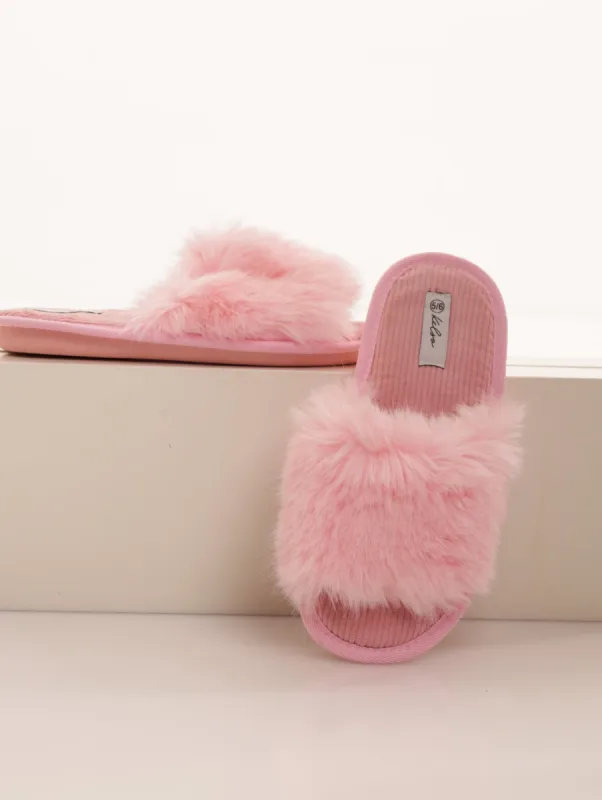 Ladies Open Toe Feather Mule Slipper - Blush sold by Edgars