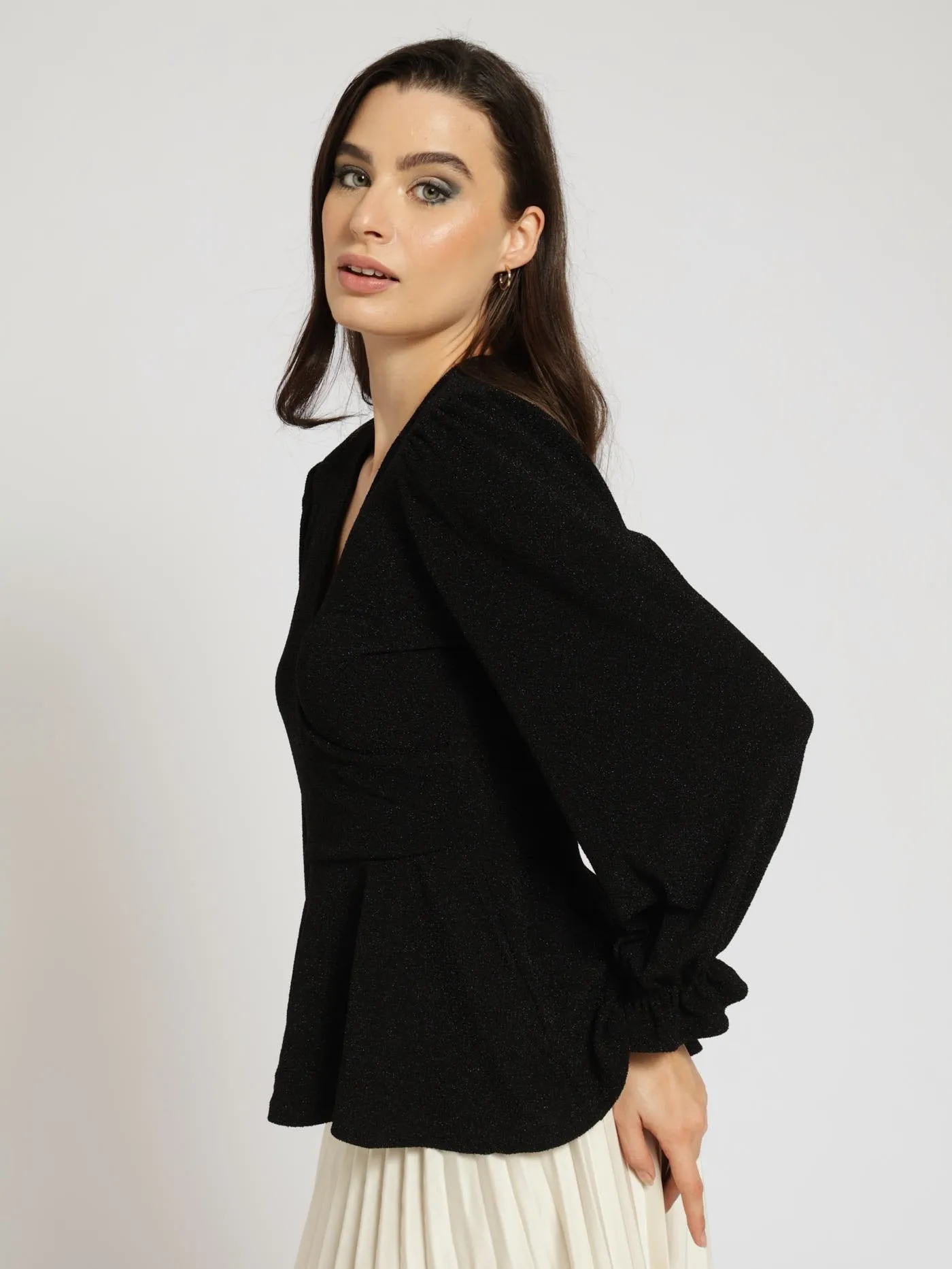 Wrap Peplum Shimmer Blouse - Black sold by Edgars product image thumbnail 2