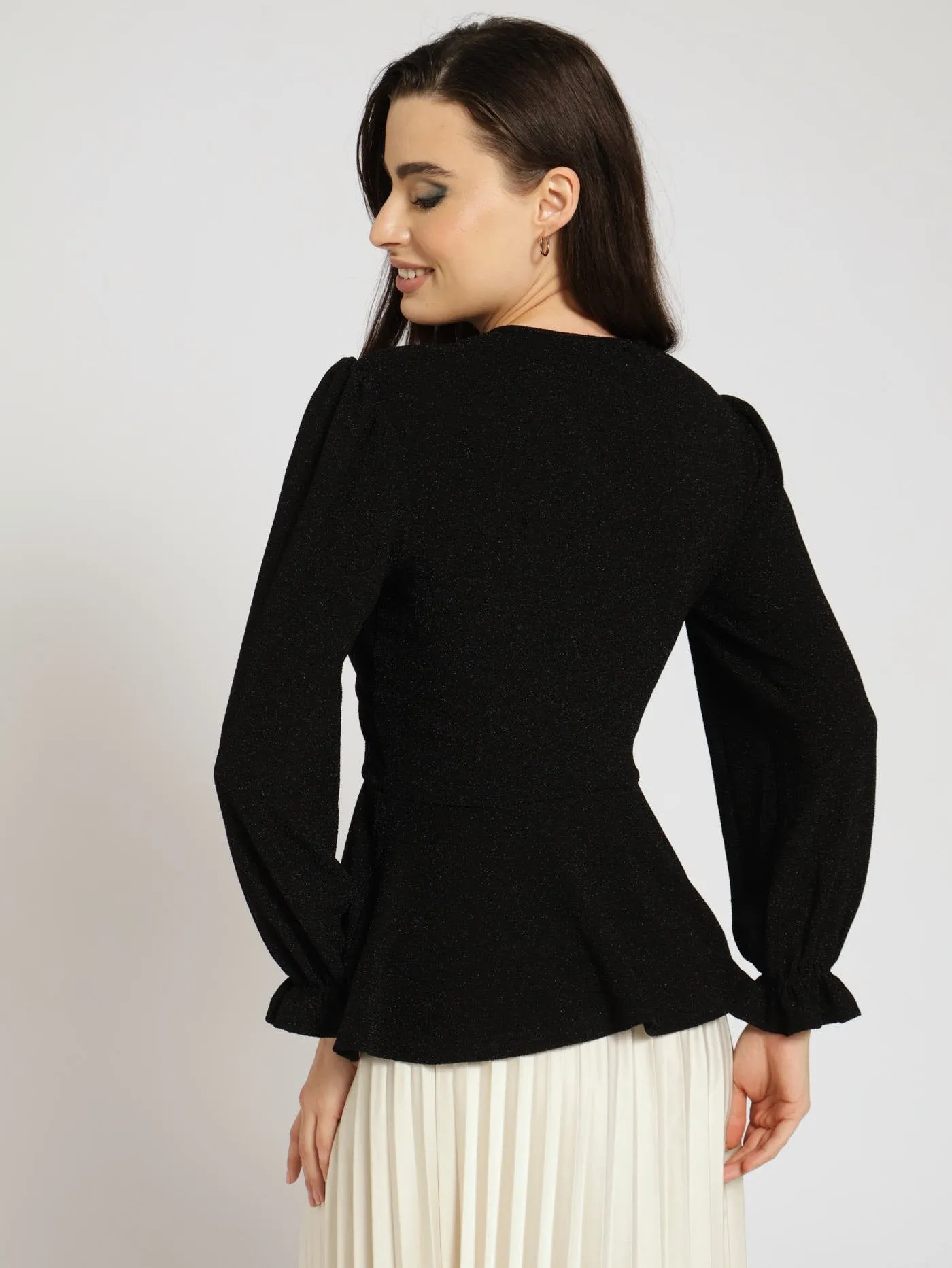 Wrap Peplum Shimmer Blouse - Black sold by Edgars product image thumbnail 3