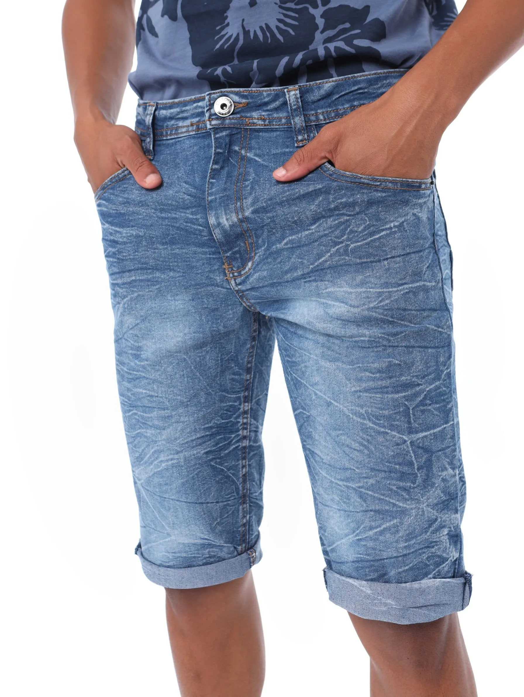 Men's 5 Pocket Turn-Up Vein Short - Blue sold by Edgars