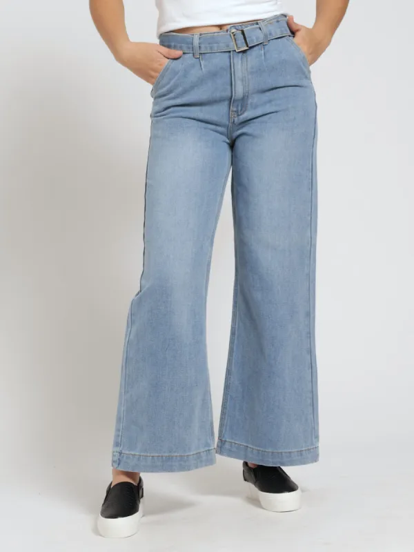 Girls Denim Cropped Belted Jean - Light Blue sold by Edgars