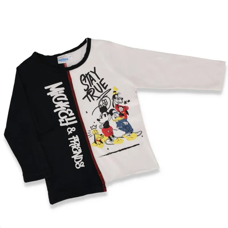 Pre-Boys Long Sleeve Mickey Tee Step Hem Print - White sold by Edgars