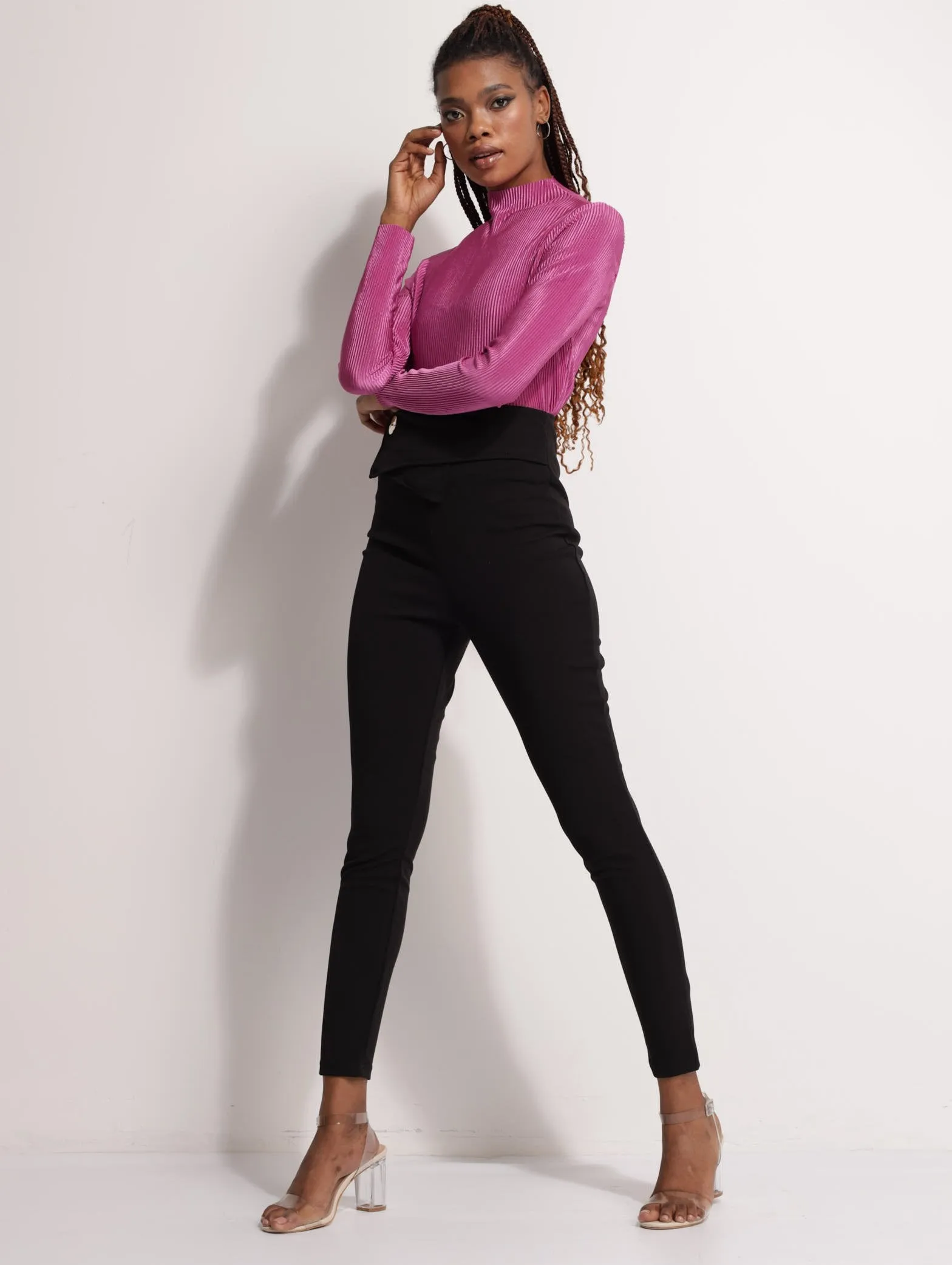 Ladies Button Waist Detail Legging - Black sold by Edgars