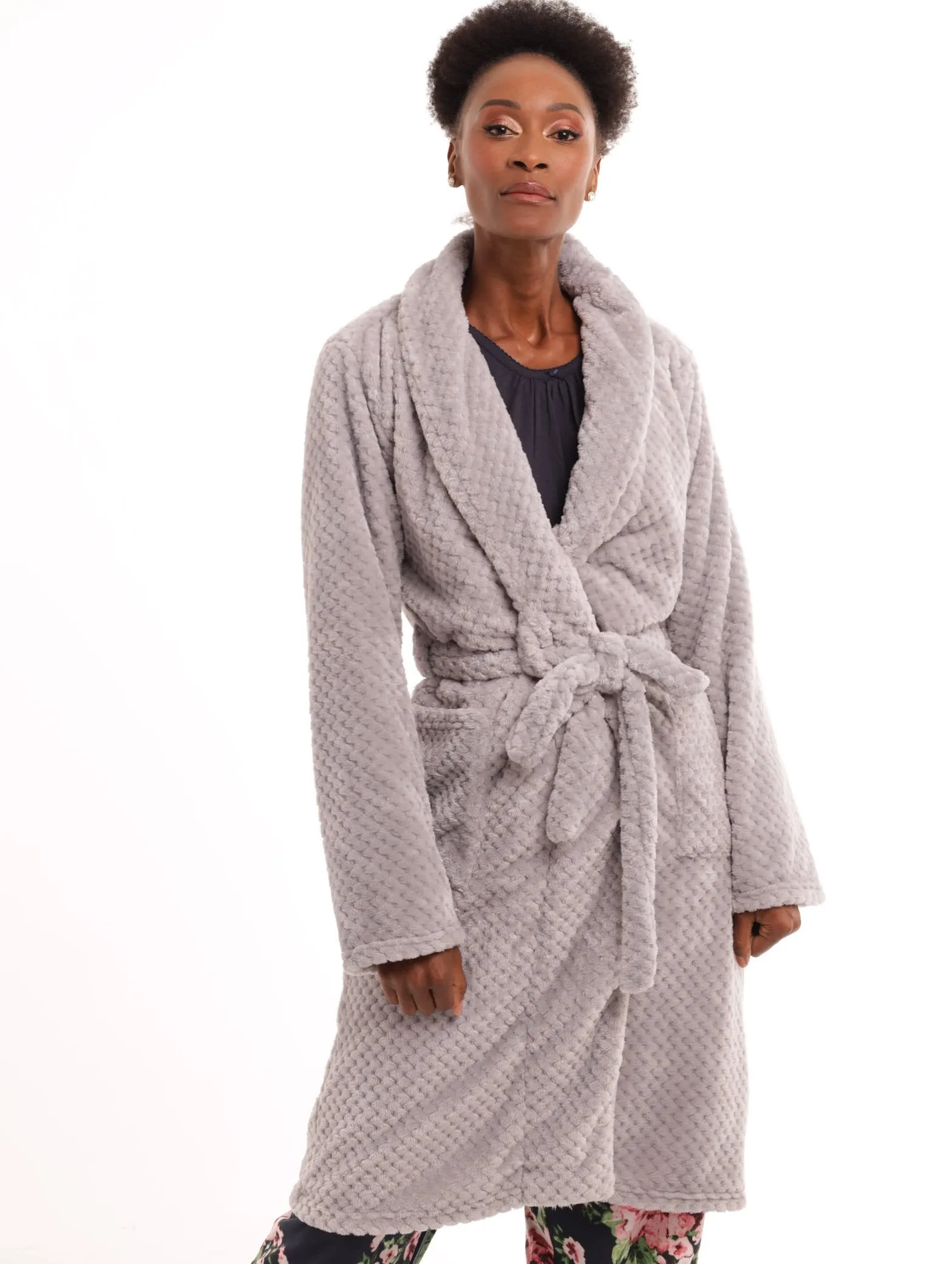 Ladies Classic Shawl Waffle Gown - Grey sold by Edgars