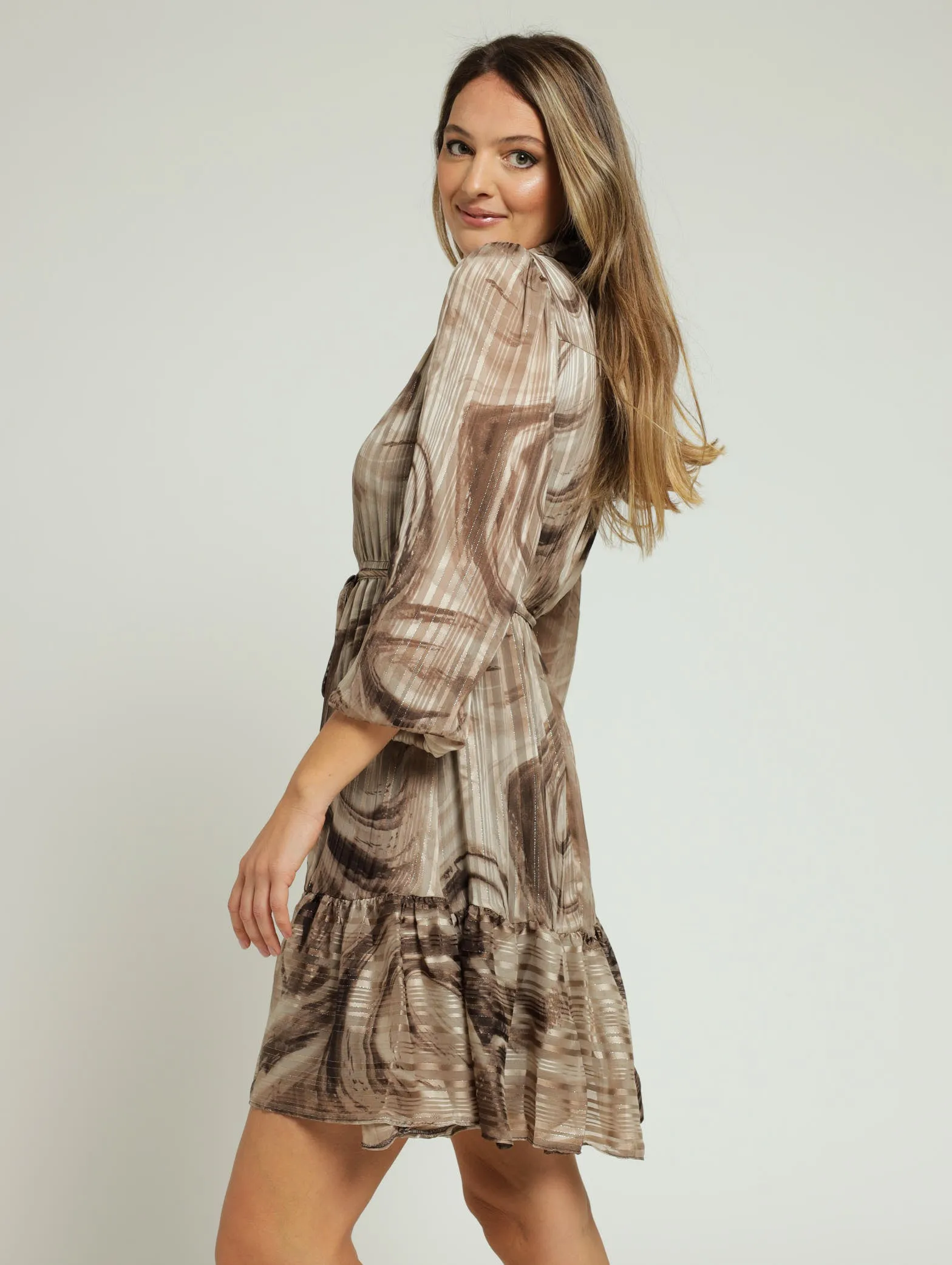 Button Through Tiered Frill Hem Tea Dress -Brown sold by Edgars product image thumbnail 2