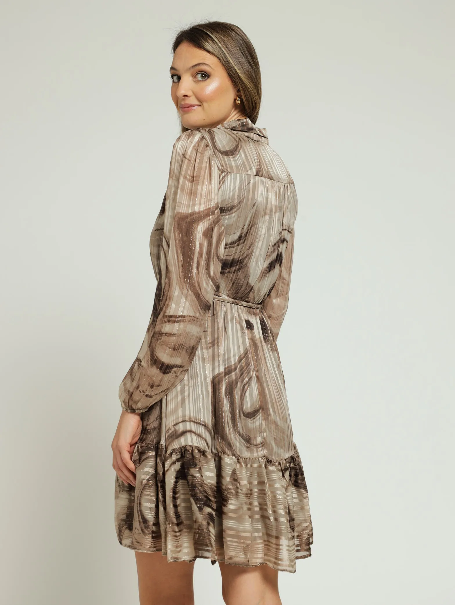 Button Through Tiered Frill Hem Tea Dress -Brown sold by Edgars product image thumbnail 3