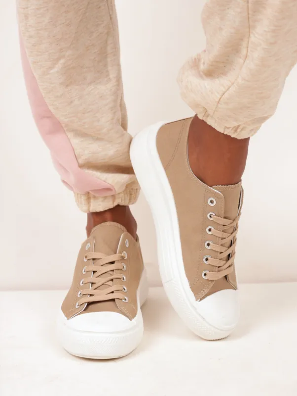 Ladies Toe Cap Platform Sneaker - Taupe sold by Edgars