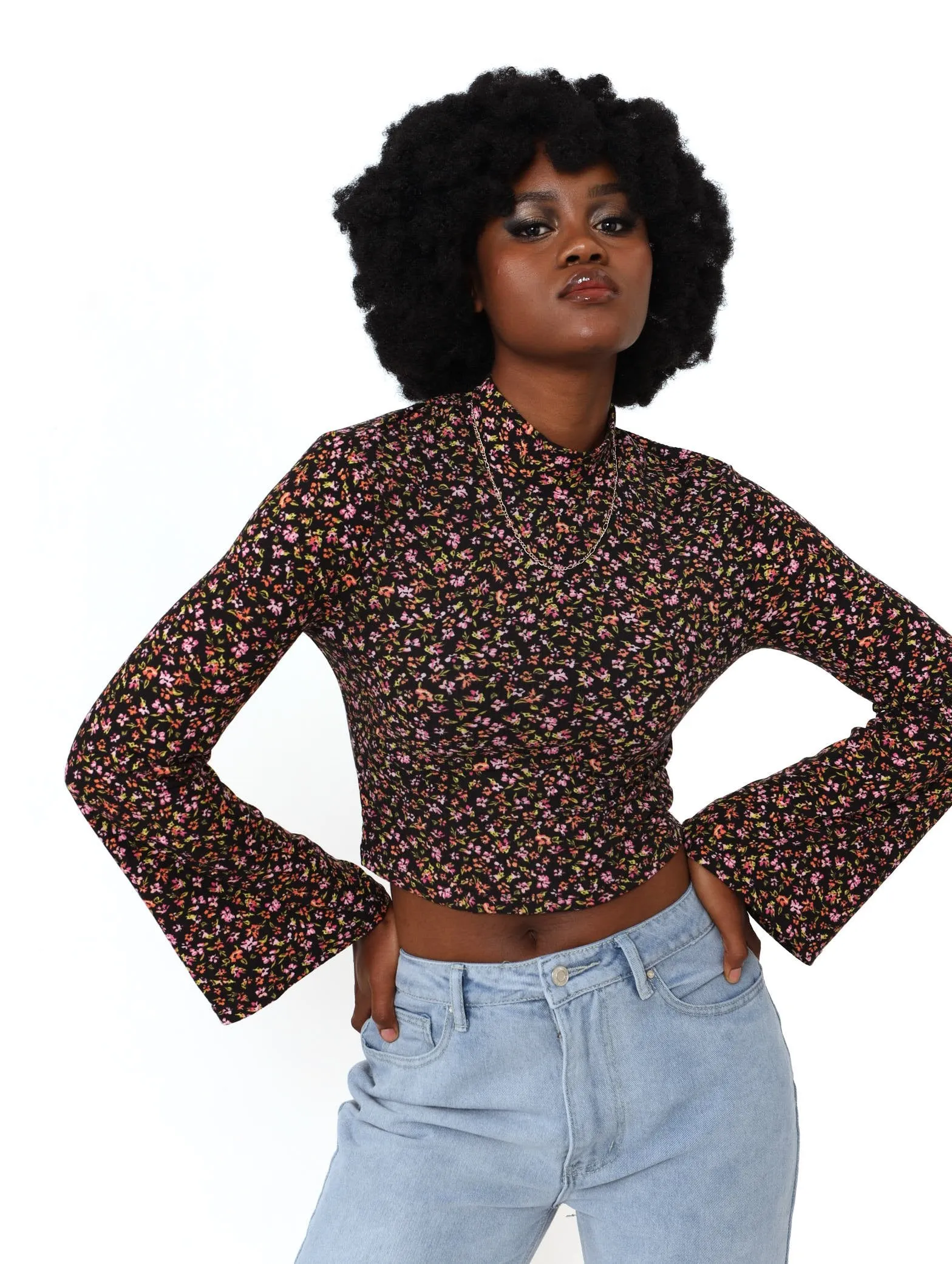 Ladies Long Sleeve Ditsy Rib Tee sold by Edgars