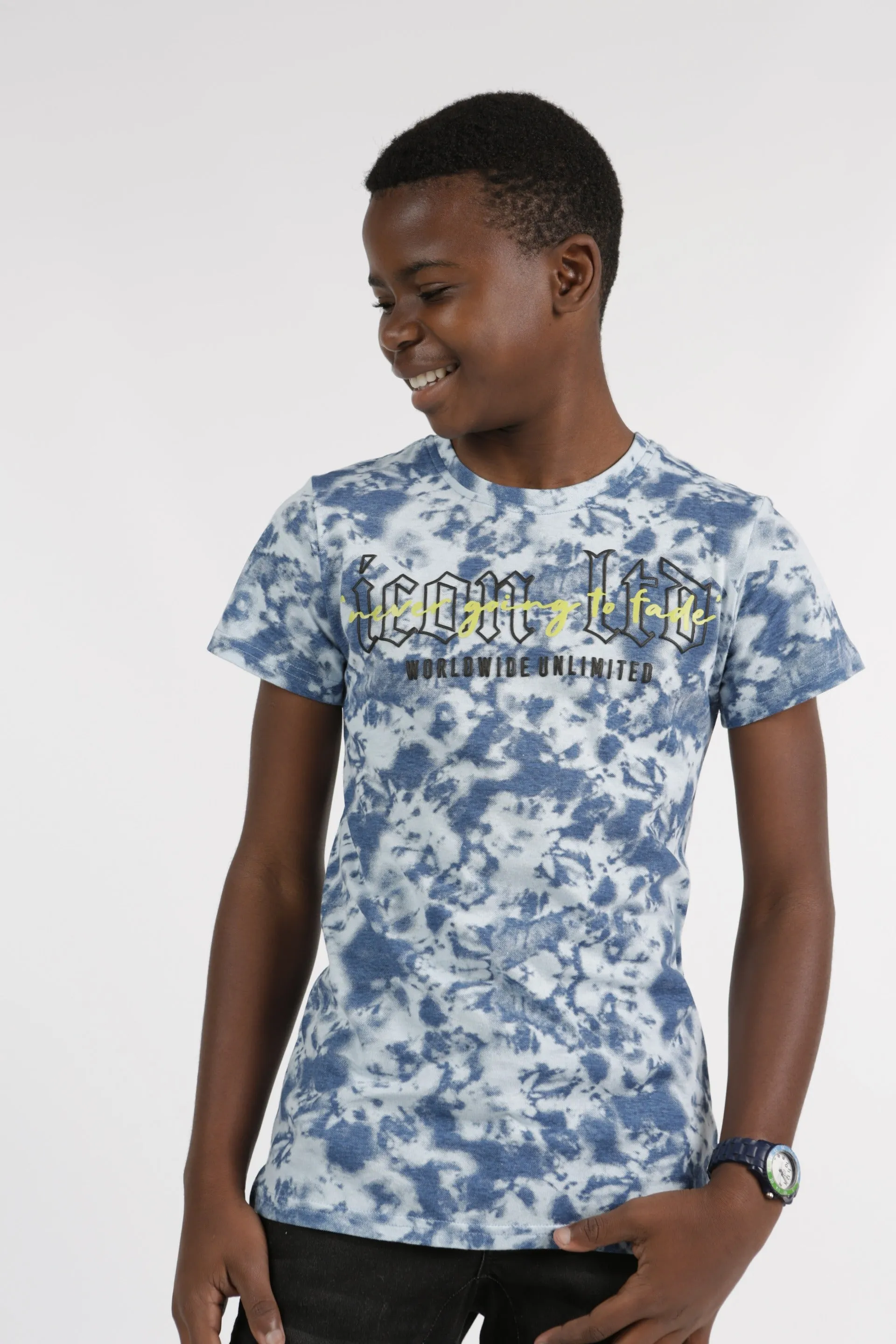 Boys Short Sleeve Tye Dye T-Shirt - Ligh Blue sold by Edgars