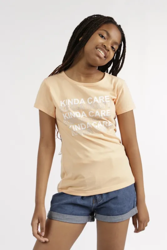Girls Regular Kinda Care Kinda Donâ€™T Tee - Coral sold by Edgars