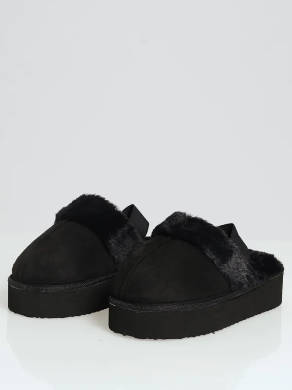 Platform Slingback Slipper With Fur Topline - Black sold by Edgars