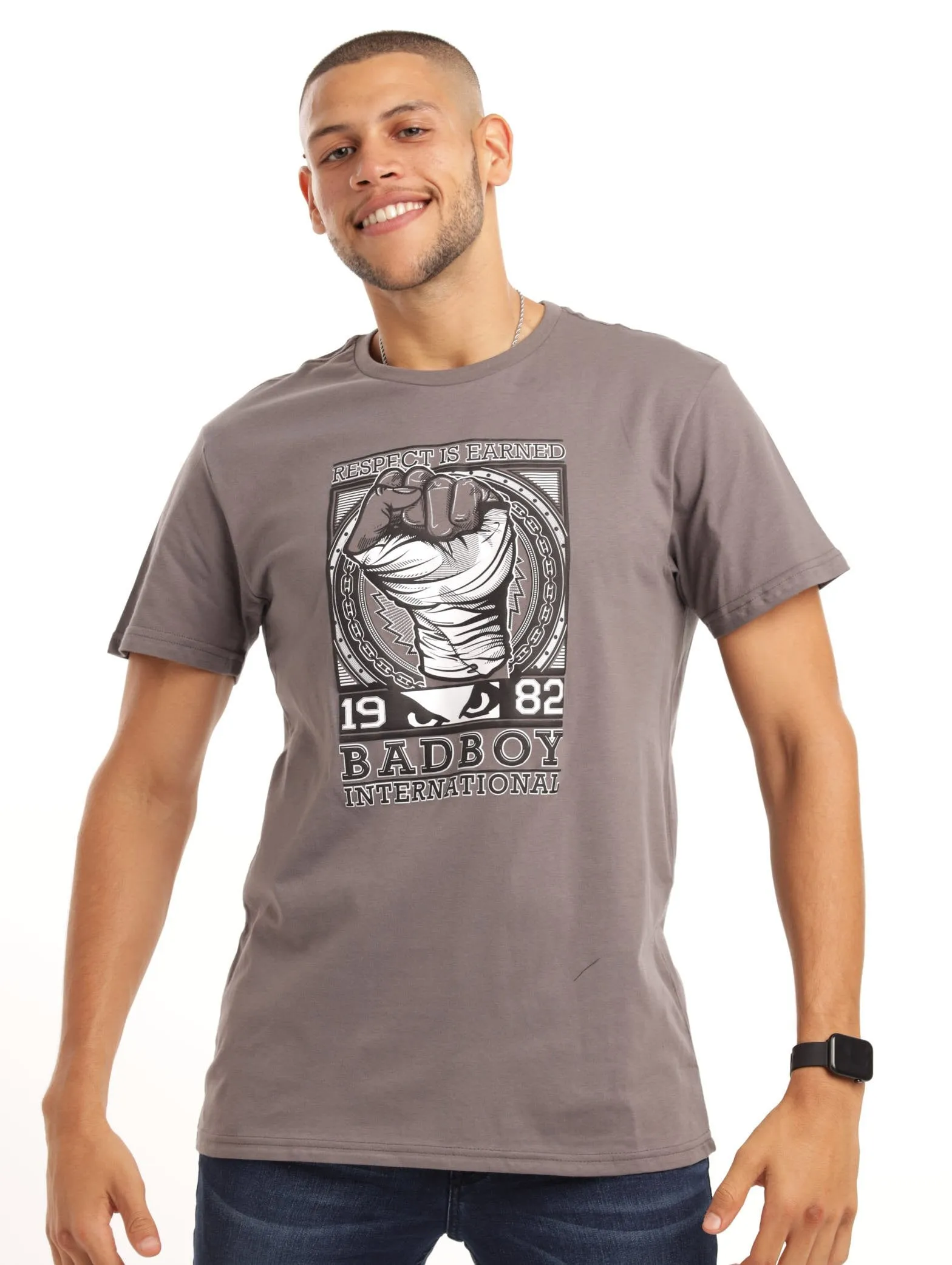 Men's Fist Crew Neck Tee - Charcoal Melange sold by Edgars