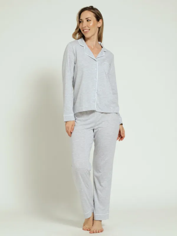 Long Sleeve Knit Pj Top & Pants Set - Grey Melange sold by Edgars
