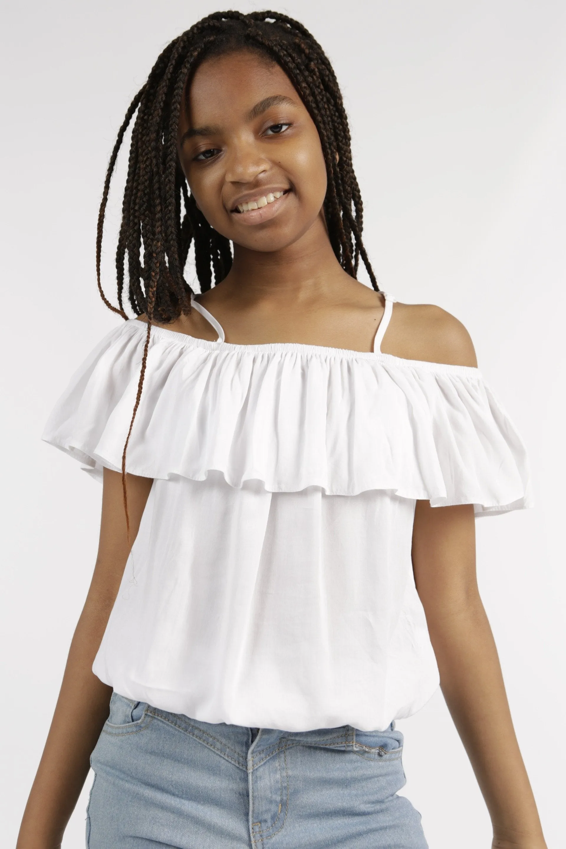 Girls Strappy Elastic Waist Plain Vest - White sold by Edgars