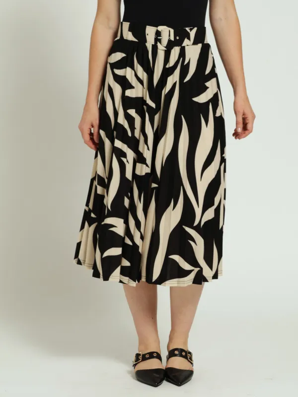 Belted Pleated Skirt - Black/Cream sold by Edgars