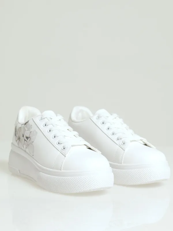 Valentine Floral Lace Up Platform Sneaker - White sold by Edgars
