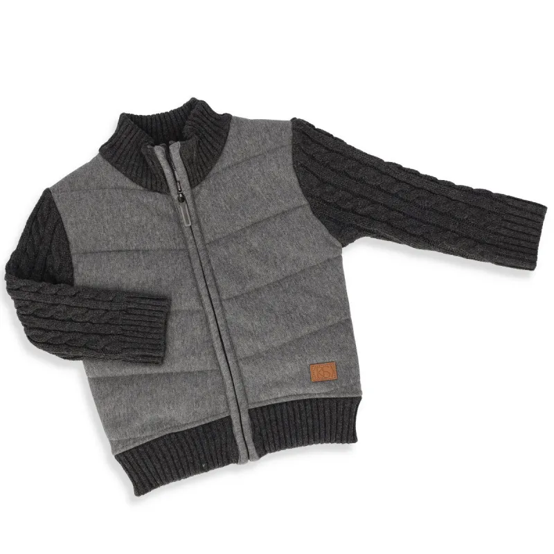 Pre-Boys Cable Knit Combo Turtle Zip Through Knitwear - Grey sold by Edgars