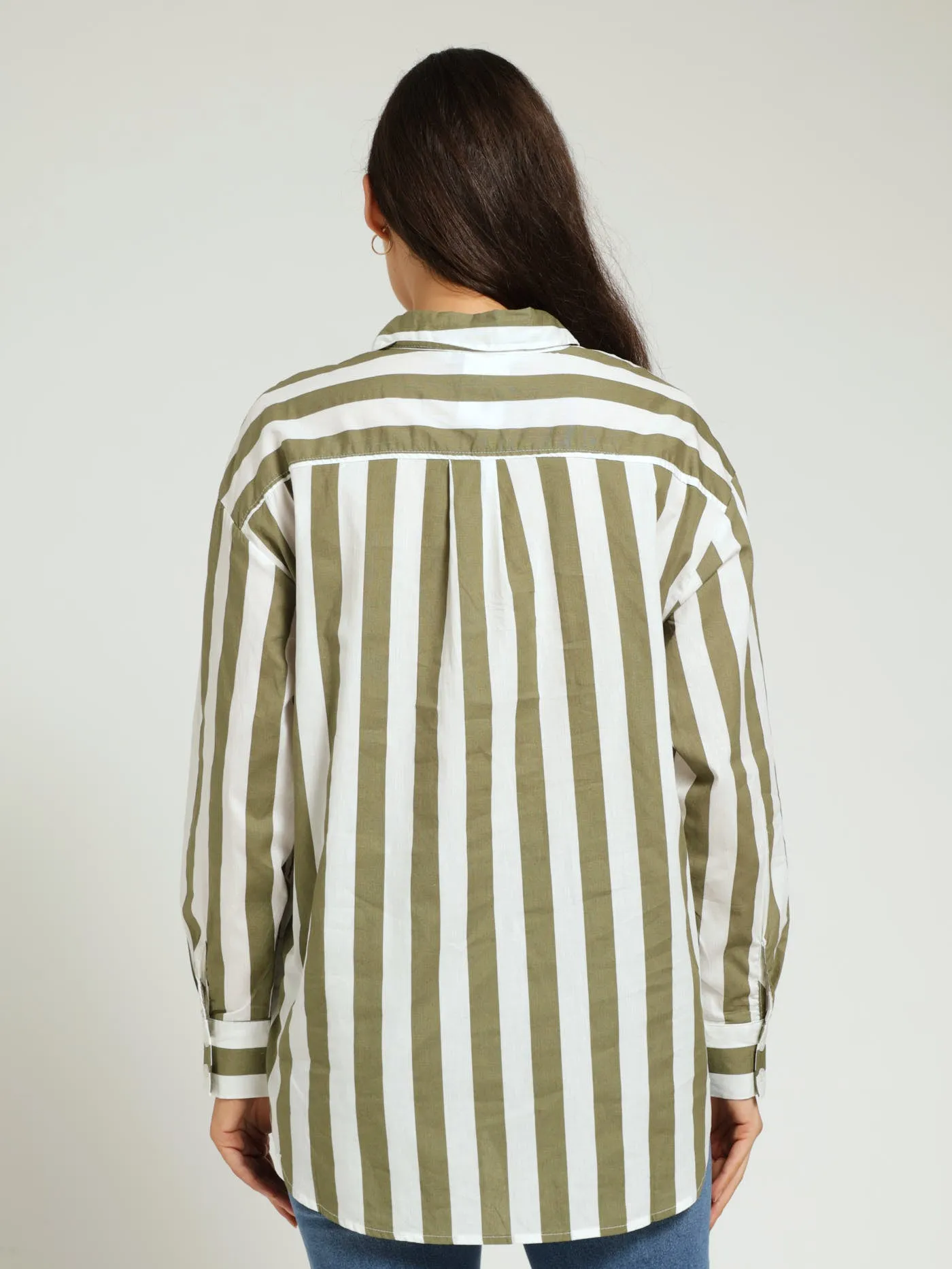 Long Sleeve Oversized Stripe Poplin Shirt - Fatigue sold by Edgars product image thumbnail 3