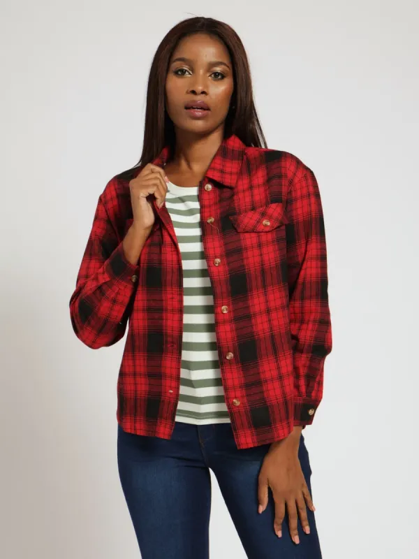 Long Sleeve Curved Hem Check Shirt - Red/Black sold by Edgars