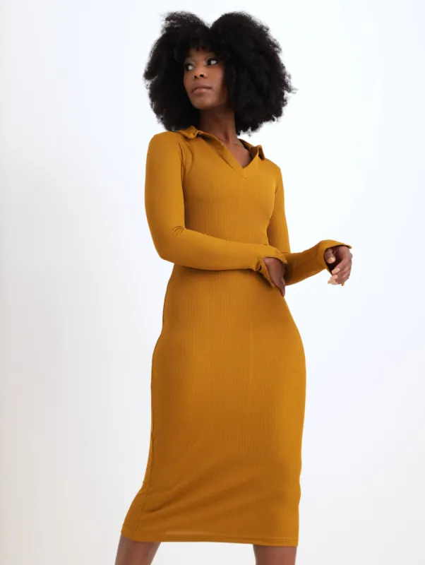 Ladies Collared Midi Bodycon Dress - Chartreuse sold by Edgars