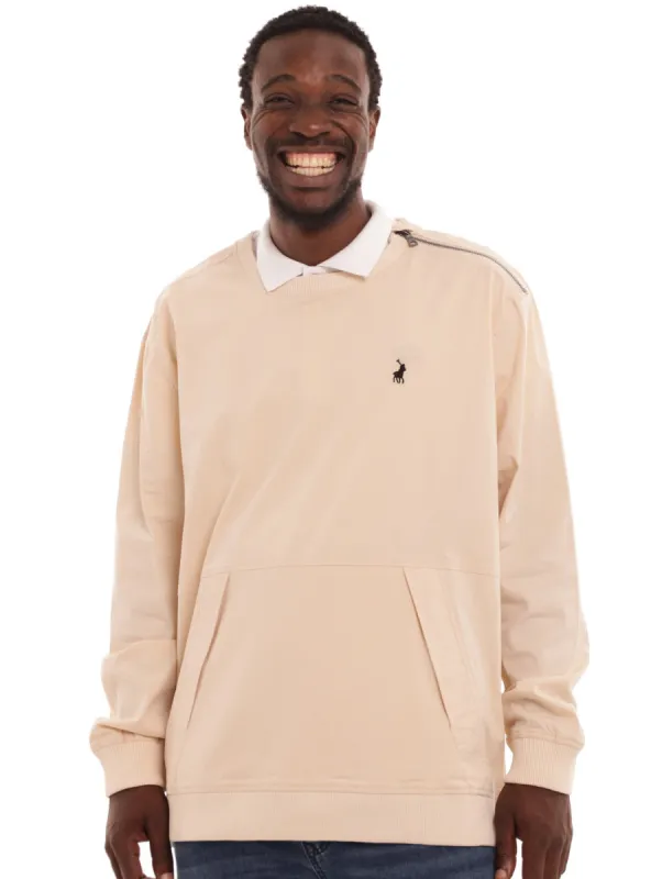 Men's Woven Sweat Long Sleeve Top - Stone sold by Edgars