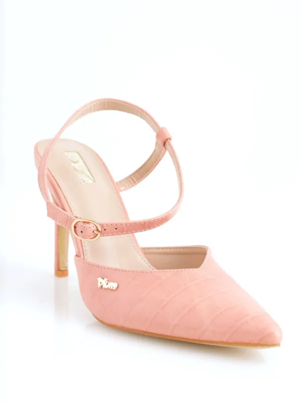 Ladies Reptile Pointed Toe Mule Heel - Peach sold by Edgars