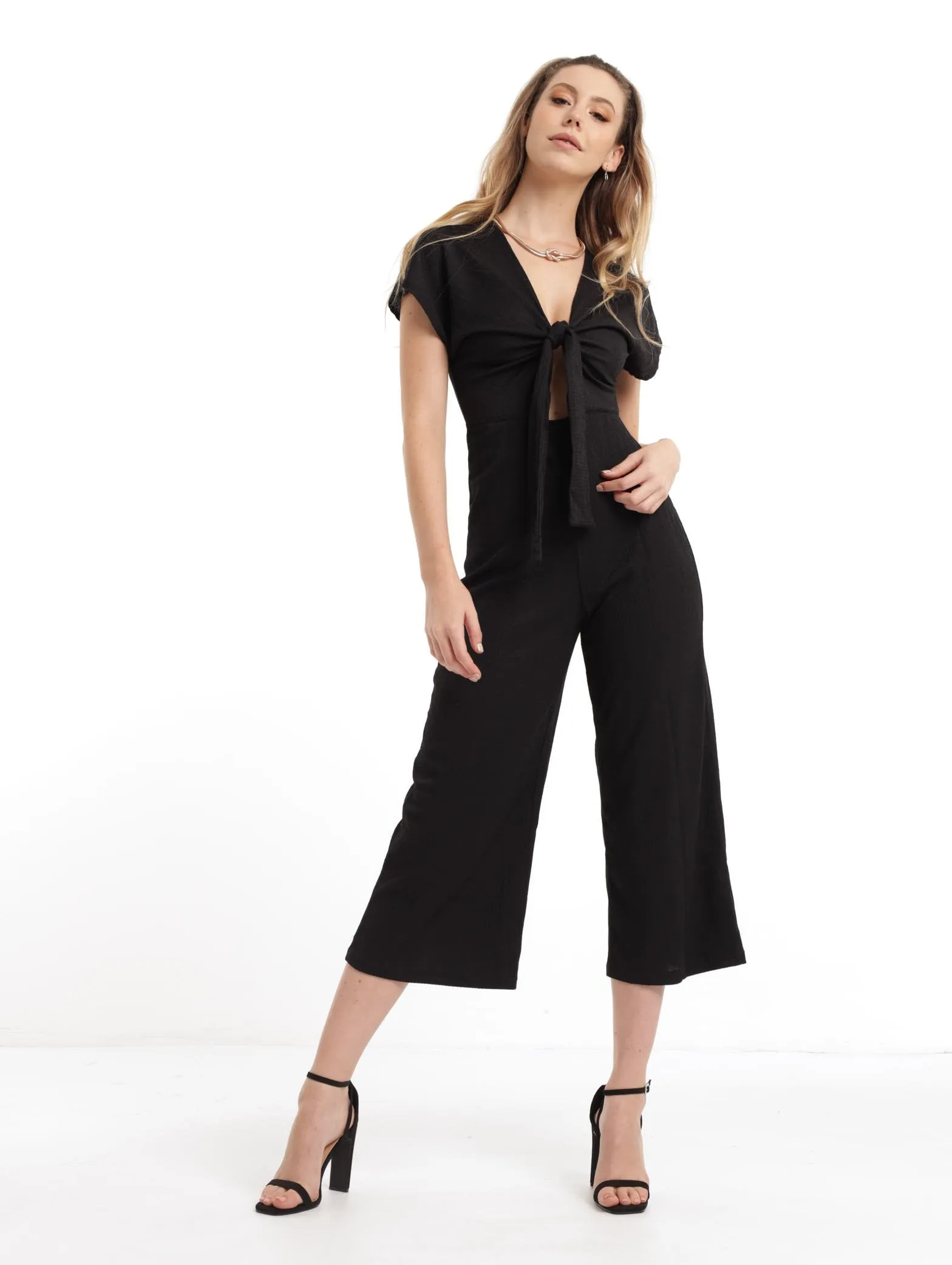 Ladies Tie Front Jumpsuit - Black sold by Edgars